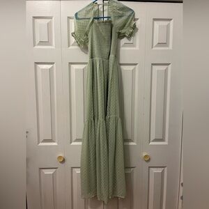 Patrons of Peace Green Pleated Off-the-Shoulder Gown